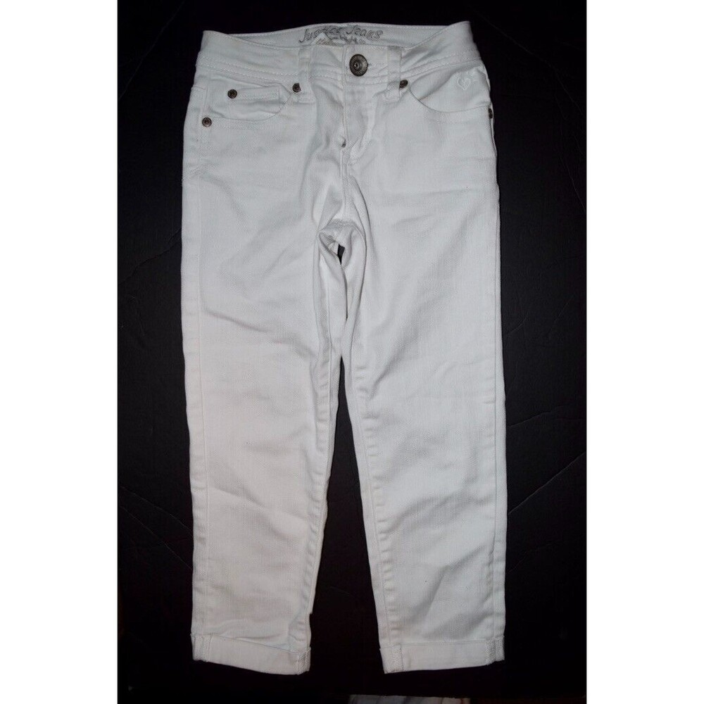 GUC JUSTICE GIRLS WHITE DENIM CAPRI CROPPED CUFFED JEANS SIZE 10S 10 SLIM